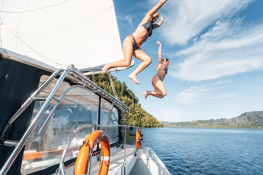 Lake Taupo: Luxury Sailing Catamaran to Māori Rock Carvings - What weather protection really means on the water