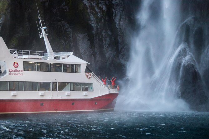 Milford Sound Coach & Cruise from Queenstown: Panoramic Views - Milford Sound on the water: Mitre Peak and big waterfalls, plus wildlife time