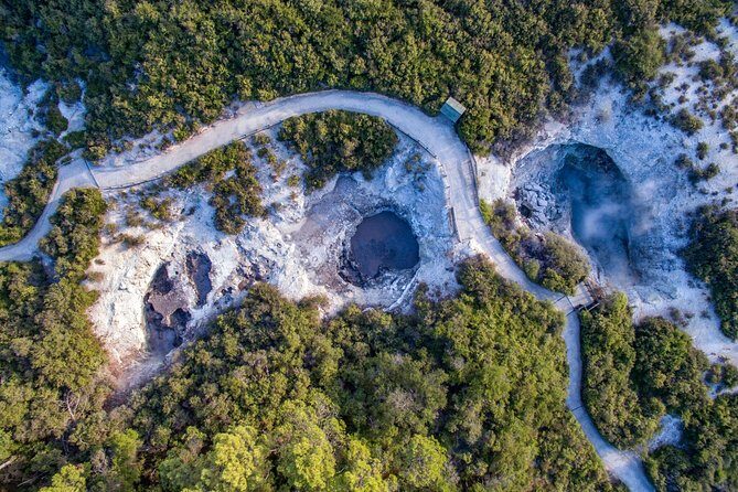 Wai-O-Tapu Thermal Wonderland, Rotorua, New Zealand - Visitor Center Background: Tarawera, Pink and White Terraces, and a Better Walk